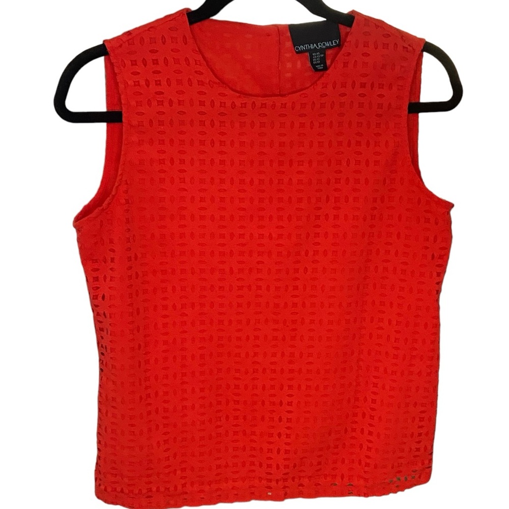 Cynthia Rowley Laser Cut Eyelet Lined Button Back Tank in Orange, XS - Picture 5 of 11